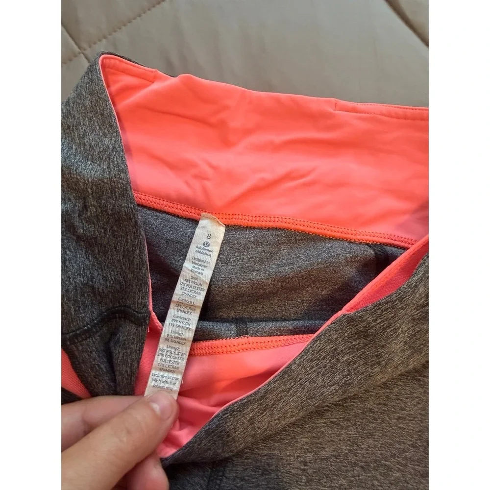 Lululemon Inspire Tight II (Mesh) Heathered Black / Grapefruit size 8 workout
